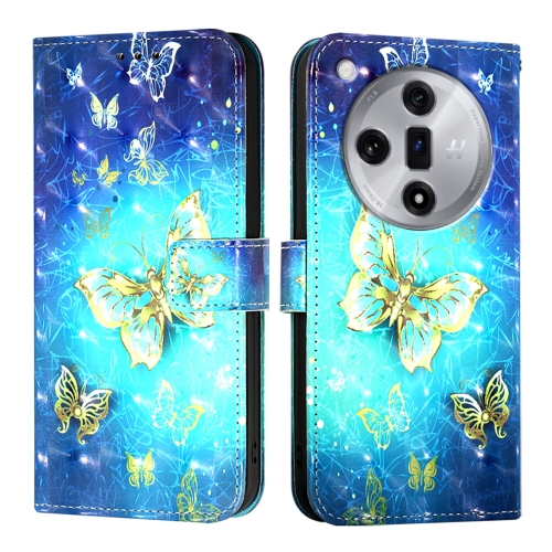 

For OPPO Find X7 3D Painting Horizontal Flip Leather Phone Case(Golden Butterfly)