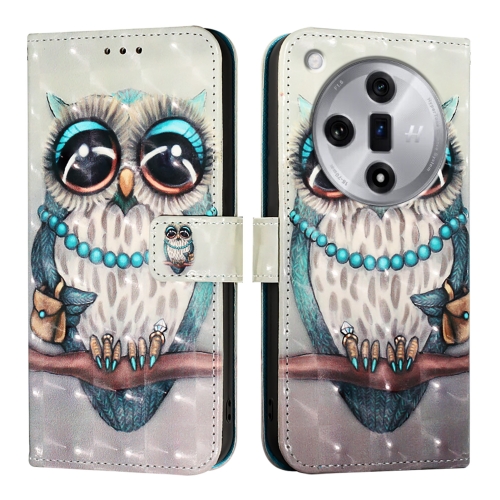 

For OPPO Find X7 3D Painting Horizontal Flip Leather Phone Case(Grey Owl)