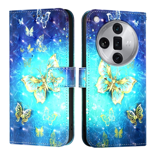 

For OPPO Find X7 Ultra 3D Painting Horizontal Flip Leather Phone Case(Golden Butterfly)