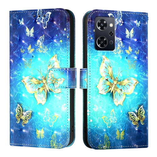 

For OPPO Reno9 A JP Version 3D Painting Horizontal Flip Leather Phone Case(Golden Butterfly)