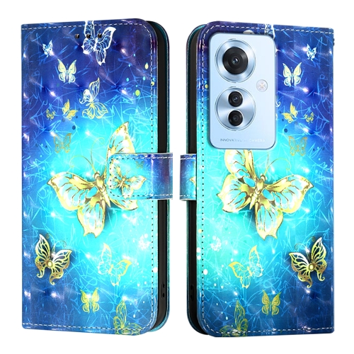 

For OPPO Reno 11F 5G Global 3D Painting Horizontal Flip Leather Phone Case(Golden Butterfly)