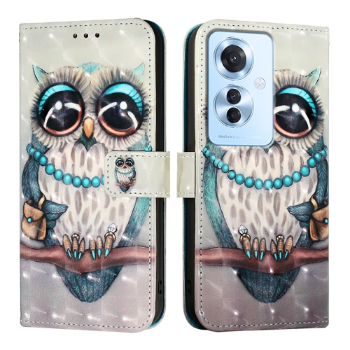 

For OPPO Reno 11F 5G Global 3D Painting Horizontal Flip Leather Phone Case(Grey Owl)