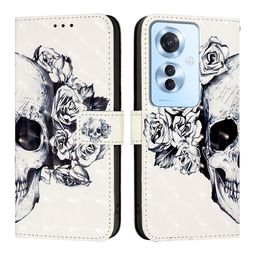 

For OPPO Reno 11F 5G Global 3D Painting Horizontal Flip Leather Phone Case(Skull)