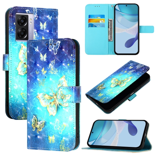 

For OPPO A77 5G / A97 5G / Realme V23 3D Painting Horizontal Flip Leather Phone Case(Golden Butterfly)