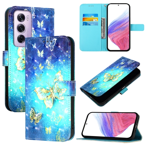 

For OPPO Reno12 Pro Global 3D Painting Horizontal Flip Leather Phone Case(Golden Butterfly)