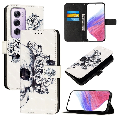 

For OPPO Reno12 Pro Global 3D Painting Horizontal Flip Leather Phone Case(Skull)