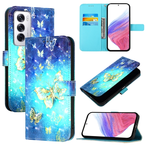 

For OPPO Reno12 Global 3D Painting Horizontal Flip Leather Phone Case(Golden Butterfly)