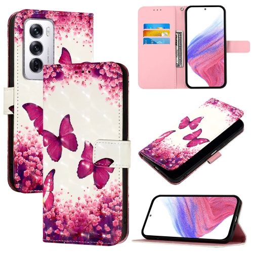 

For OPPO Reno12 Global 3D Painting Horizontal Flip Leather Phone Case(Rose Butterfly)