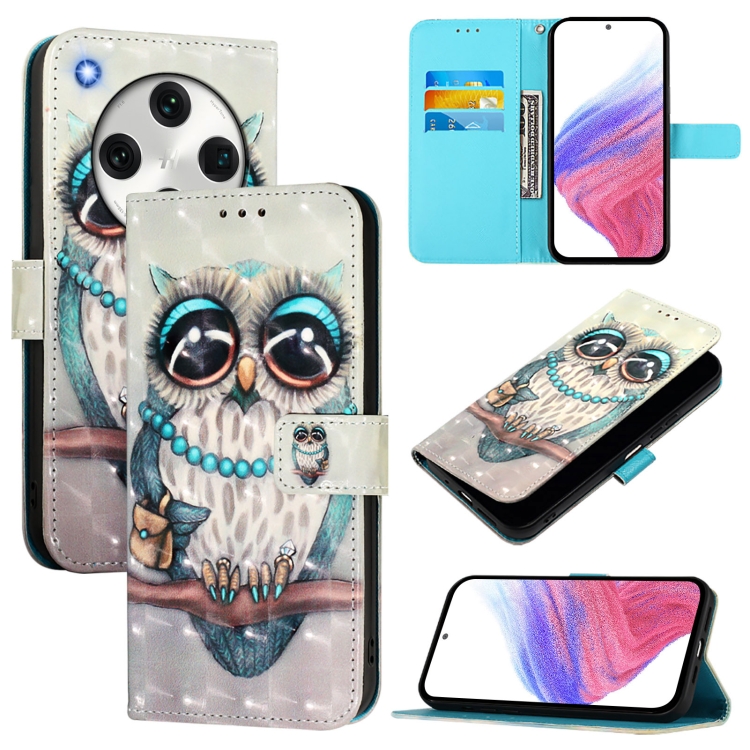 

For OPPO Find X8 Pro 3D Painting Horizontal Flip Leather Phone Case(Grey Owl)