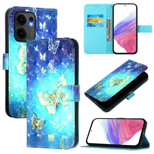 

For OPPO Reno13 F 5G Global 3D Painting Horizontal Flip Leather Phone Case(Golden Butterfly)