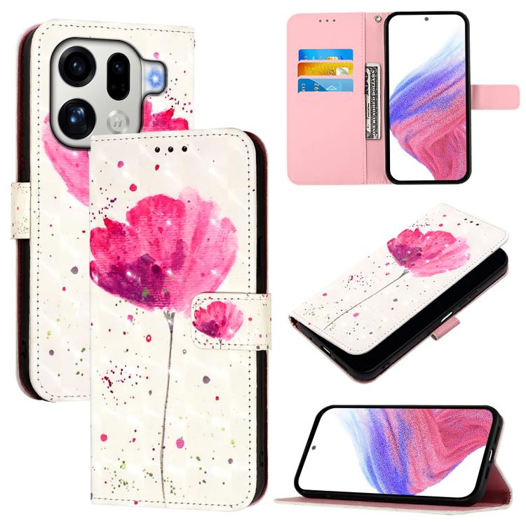 

For OPPO Find X9 Pro 3D Painting Horizontal Flip Leather Phone Case(Flower)