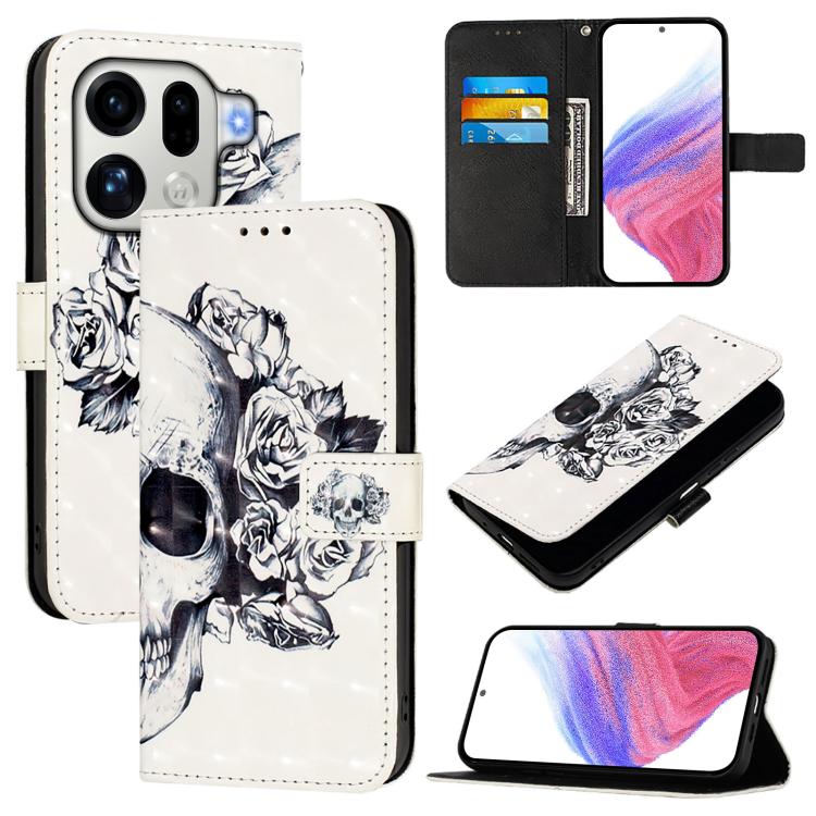 

For OPPO Find X9 Pro 3D Painting Horizontal Flip Leather Phone Case(Skull)