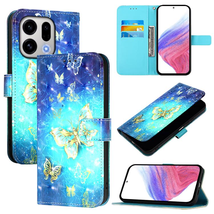 

For OPPO Find X9 3D Painting Horizontal Flip Leather Phone Case(Golden Butterfly)