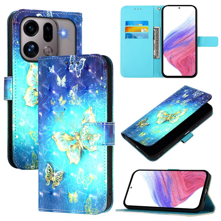 

For OPPO Find X9s Pro 3D Painting Horizontal Flip Leather Phone Case(Golden Butterfly)