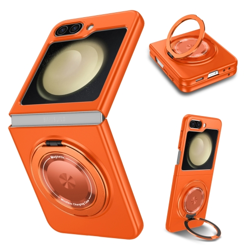 

For Samsung Galaxy Z Flip3 5G 360 Degree Rotating Holder MagSafe PC Full Coverage Shockproof Phone Case(Orange)