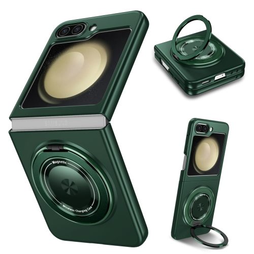 For Samsung Galaxy Z Flip4 5G 360 Degree Rotating Holder MagSafe PC Full Coverage Shockproof Phone Case(Green) electric 3 speed adjustable angle intelligent charging rotating shooting display table turntable solar 360° turntable rotating