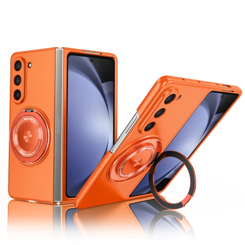 

For Samsung Galaxy Z Fold3 5G 360 Degree Rotating Holder MagSafe PC Full Coverage Shockproof Phone Case(Orange)