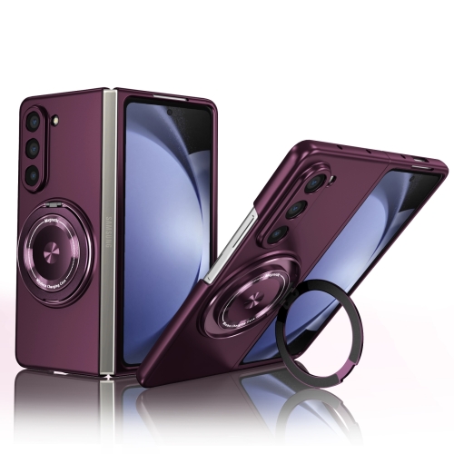 

For Samsung Galaxy Z Fold3 5G 360 Degree Rotating Holder MagSafe PC Full Coverage Shockproof Phone Case(Purple)