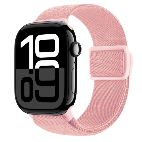 

For Apple Watch Series 10 46mm Carbon Fiber Texture Snap Buckle Nylon Watch Band(Pink)