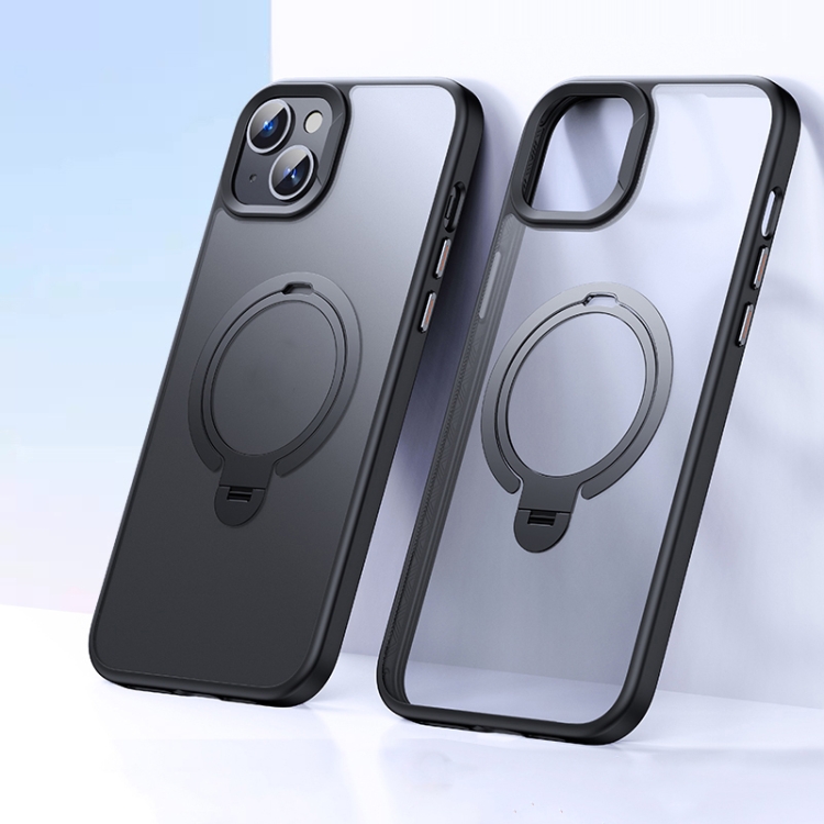 

For iPhone 14 / 13 Double Ring MagSafe Magnetic Holder Phone Case(Matte Black)