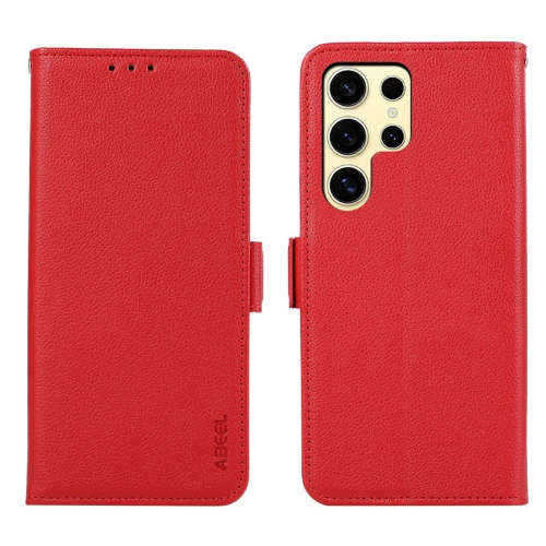 

For Samsung Galaxy S21 Ultra 5G ABEEL Side-Magnetic Litchi Pattern Leather RFID Phone Case(Red)
