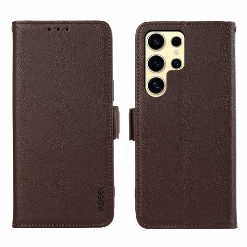 

For Samsung Galaxy S21 Ultra 5G ABEEL Side-Magnetic Litchi Pattern Leather RFID Phone Case(Brown)