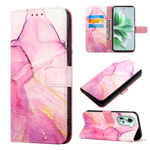 

For OPPO Reno11 5G Global PT003 Marble Pattern Flip Leather Phone Case(Pink Purple Gold)