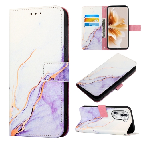 

For OPPO Reno11 Pro 5G Global PT003 Marble Pattern Flip Leather Phone Case(White Purple)