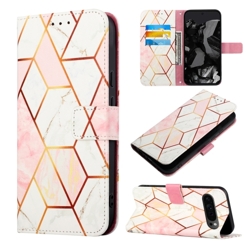 For Google Pixel 9 Pro PT003 Marble Pattern Flip Leather Phone Case(Pink White)