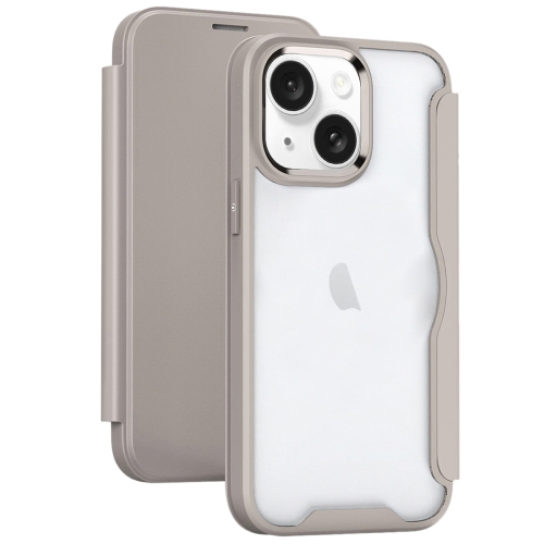 

For iPhone 15 Plus RFID Blocking Adsorption Flip Leather Phone Case(Khaki)