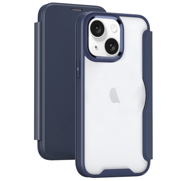 

For iPhone 13 RFID Blocking Adsorption Flip Leather Phone Case(Dark Blue)