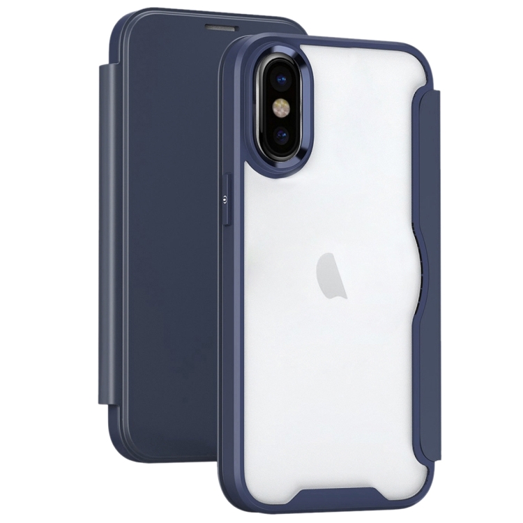 

For iPhone X / XS RFID Blocking Adsorption Flip Leather Phone Case(Dark Blue)