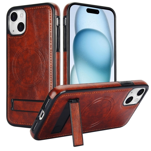 

For iPhone 15 Retro Leather Invisible Stand MagSafe Phone Case(Brown)