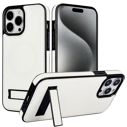 

For iPhone 15 Pro Retro Leather Invisible Stand MagSafe Phone Case(White)