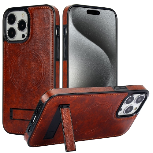 

For iPhone 15 Pro Retro Leather Invisible Stand MagSafe Phone Case(Brown)