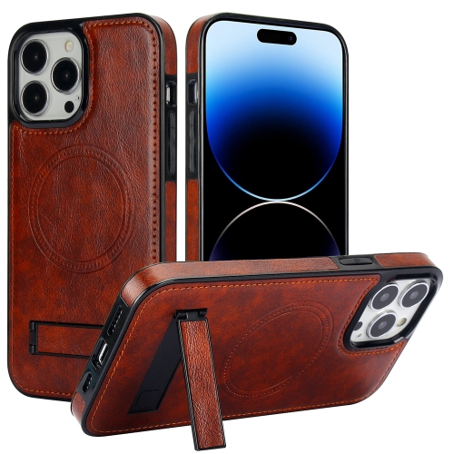 

For iPhone 14 Pro Max Retro Leather Invisible Stand MagSafe Phone Case(Brown)
