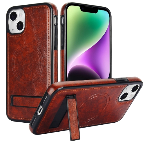 

For iPhone 14 Plus Retro Leather Invisible Stand MagSafe Phone Case(Brown)