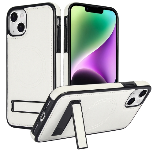 

For iPhone 13 Retro Leather Invisible Stand MagSafe Phone Case(White)