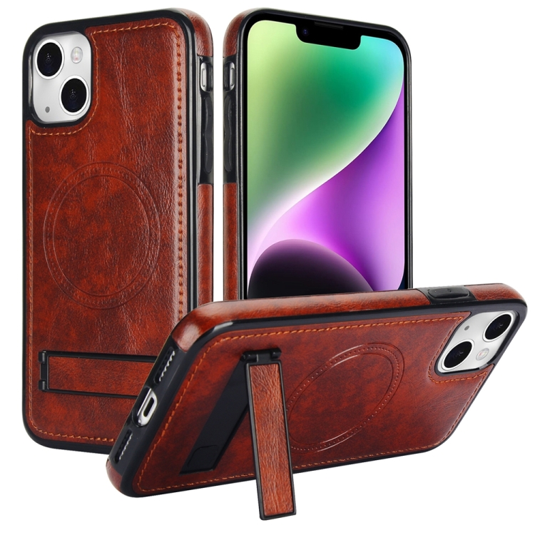 

For iPhone 13 Retro Leather Invisible Stand MagSafe Phone Case(Brown)