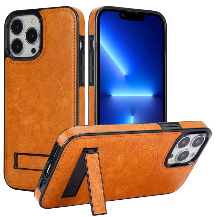 

For iPhone 13 Pro Retro Leather Invisible Stand MagSafe Phone Case(Yellow)