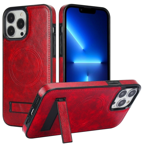 

For iPhone 13 Pro Max Retro Leather Invisible Stand MagSafe Phone Case(Red)