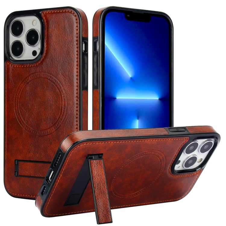 

For iPhone 13 Pro Max Retro Leather Invisible Stand MagSafe Phone Case(Brown)