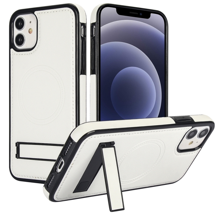 

For iPhone 12 mini Retro Leather Invisible Stand MagSafe Phone Case(White)