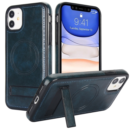 

For iPhone 11 Retro Leather Invisible Stand MagSafe Phone Case(Blue)