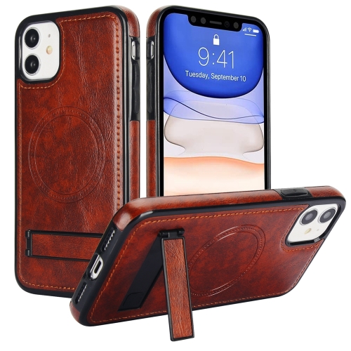 

For iPhone 11 Retro Leather Invisible Stand MagSafe Phone Case(Brown)