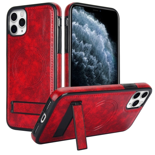 

For iPhone 11 Pro Retro Leather Invisible Stand MagSafe Phone Case(Red)