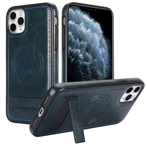 

For iPhone 11 Pro Retro Leather Invisible Stand MagSafe Phone Case(Blue)