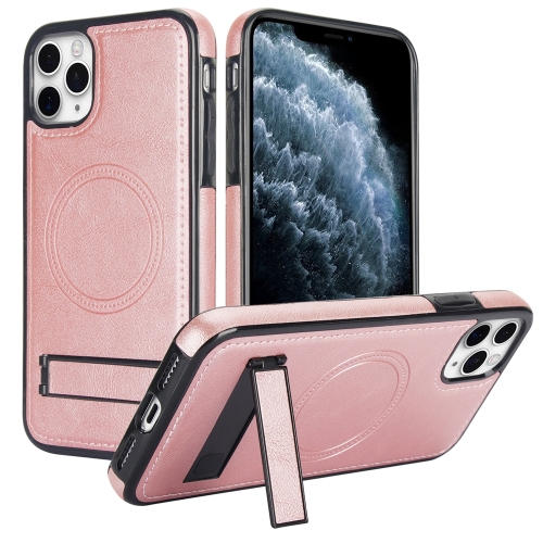 

For iPhone 11 Pro Retro Leather Invisible Stand MagSafe Phone Case(Rose Gold)