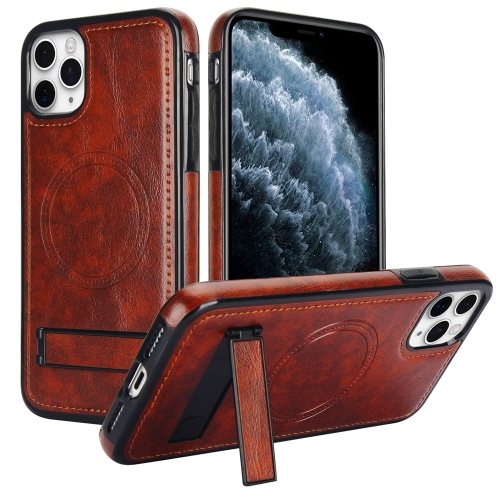 

For iPhone 11 Pro Retro Leather Invisible Stand MagSafe Phone Case(Brown)