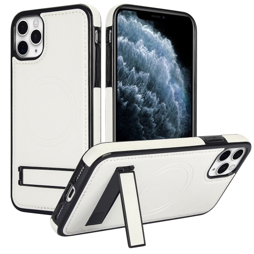 

For iPhone 11 Pro Max Retro Leather Invisible Stand MagSafe Phone Case(White)